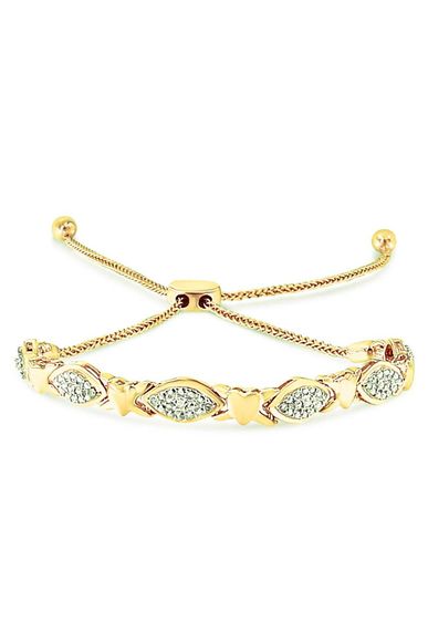 Plated Round-Cut Diamond Accent Hearts Bolo Bracelet